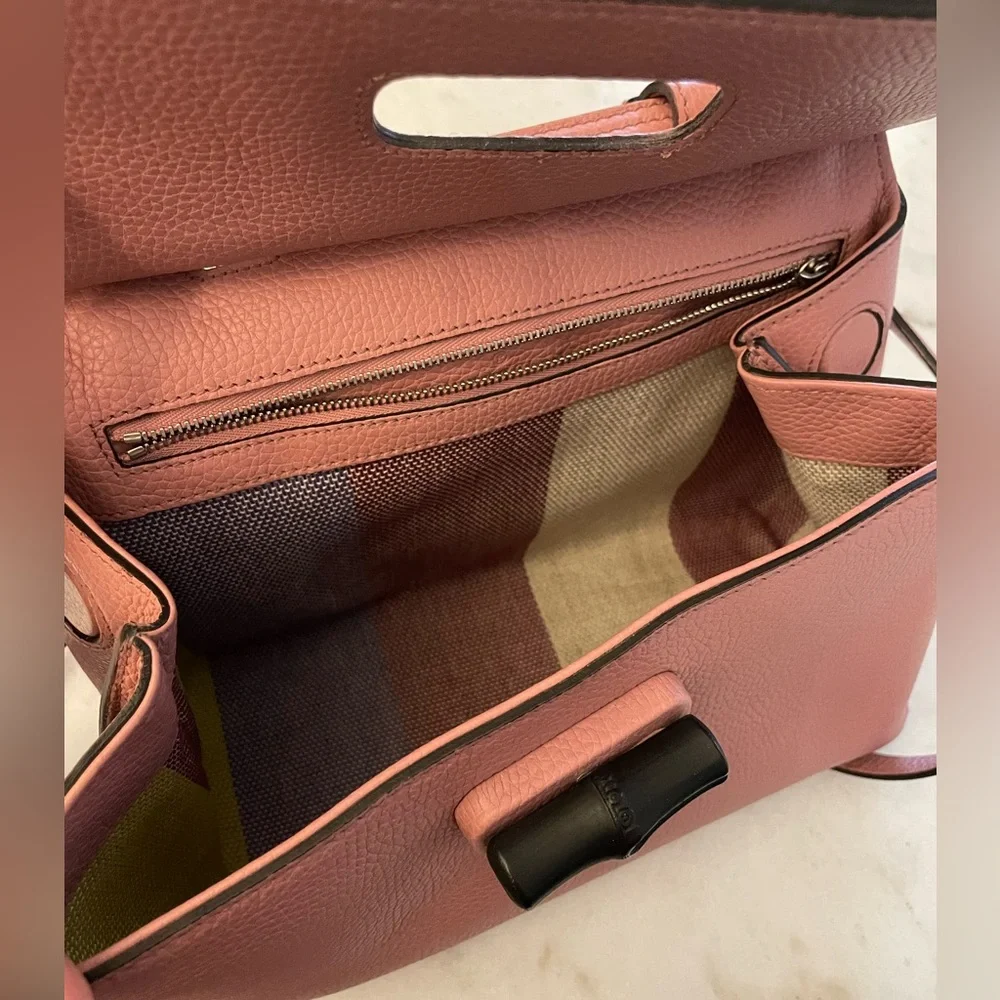 ‼️CCO FLASH SALE‼️Gucci Bamboo Daily Dusty Rose Blush Pink Leather Satchel - Picture 9 of 16